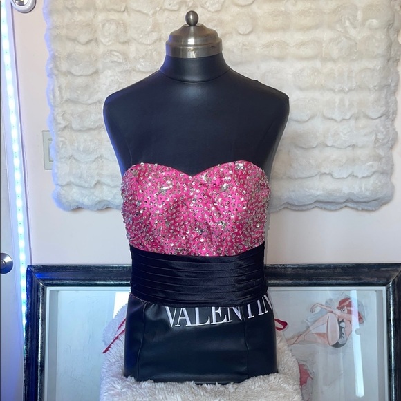 Pink Sequin Strapless Dress - Picture 1 of 6